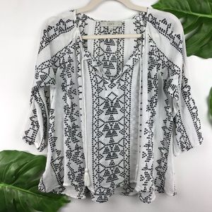 BOHO TRIBAL BLACK AND WHITE BLOUSE